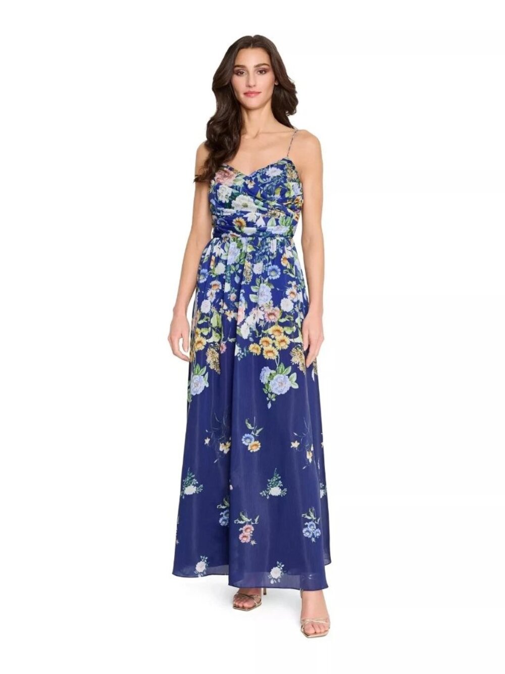 Tahari ASL Blue Multi Floral Organza Gown Dress
